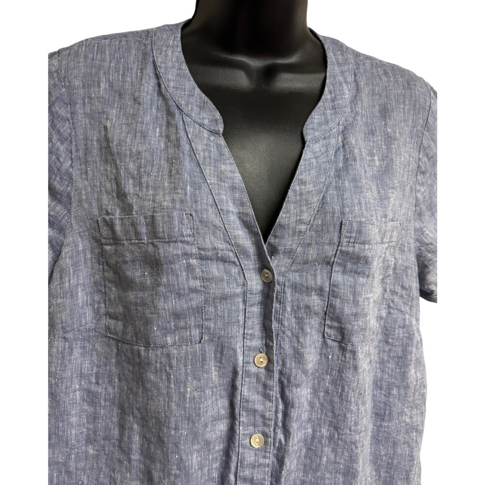J.Jill Love Linen Shirt Dress Womens Medium Blue 100% Linen Button Front Midi - Picture 3 of 10